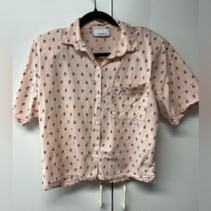 Vintage Tarazzia Sport Short Sleeve Button Down in Light Pink with Cactus Print